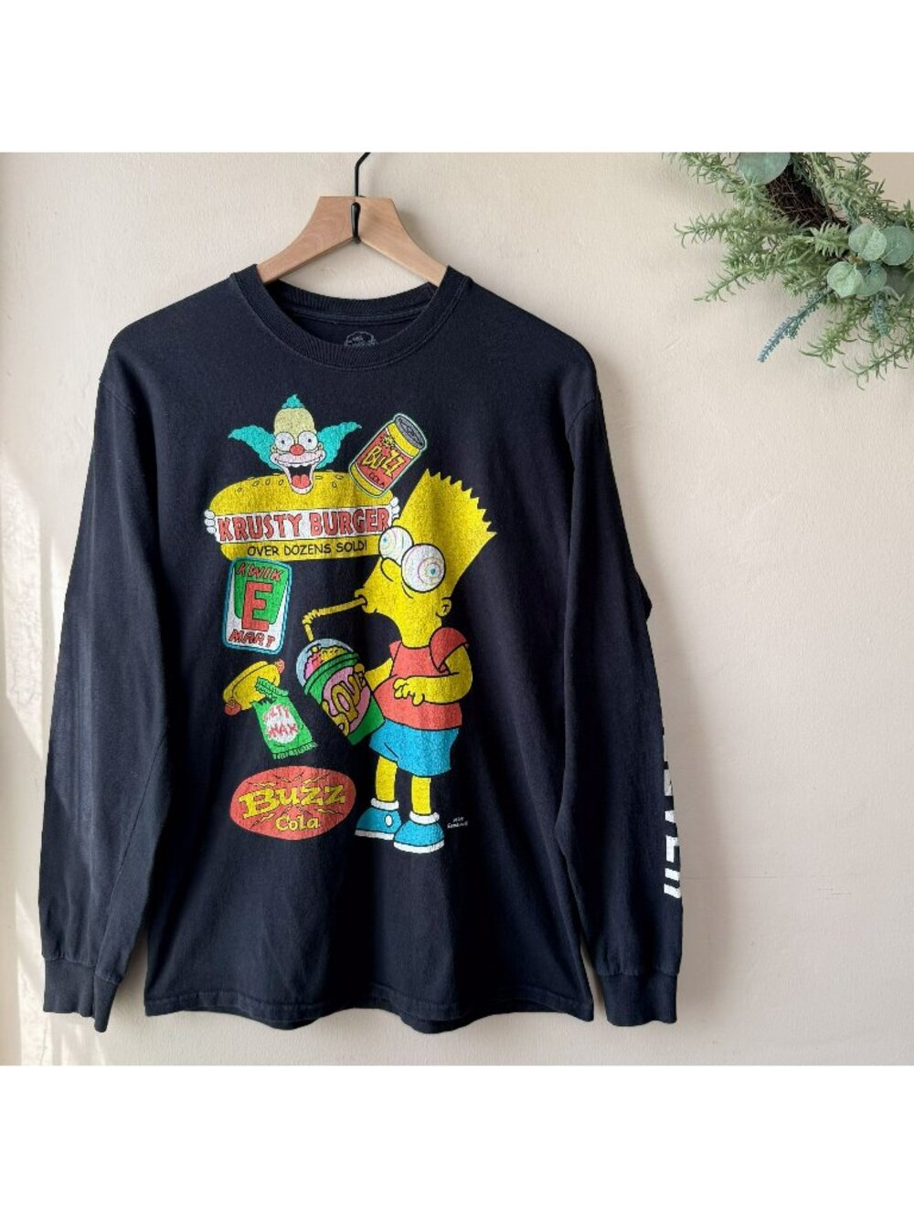 The Simpsons Bart Buzz Cola Junk Food Black Long Sleeve Graphic T-Shirt
